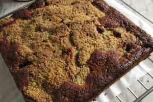 Rhubarb crumble cake fresh out of the oven