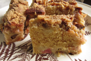 Rhubarb crumble cake slices.