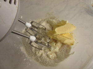 Fats and flour in a bowl ready to be whisked together.