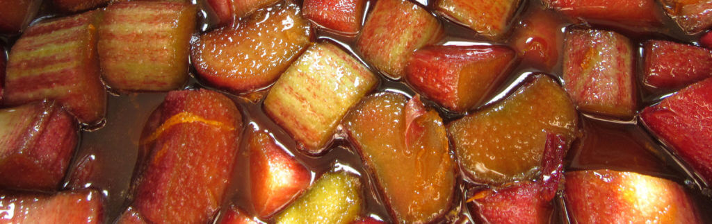 Rhubarb chunks in a sugary syrup.